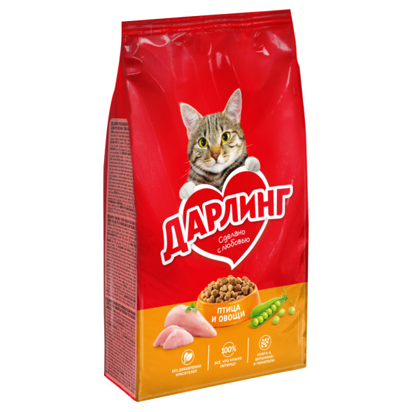 Дарлинг сухой корм для взрослых кошек с птицей и овощами - 760 г
