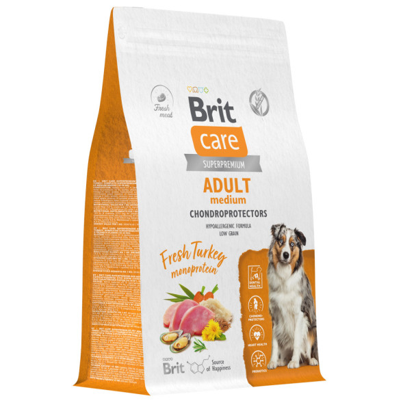 Brit Care Dog Adult M Dental Health сухой корм для взрослых собак средних пород для здоровья полости рта, с индейкой - 3 кг