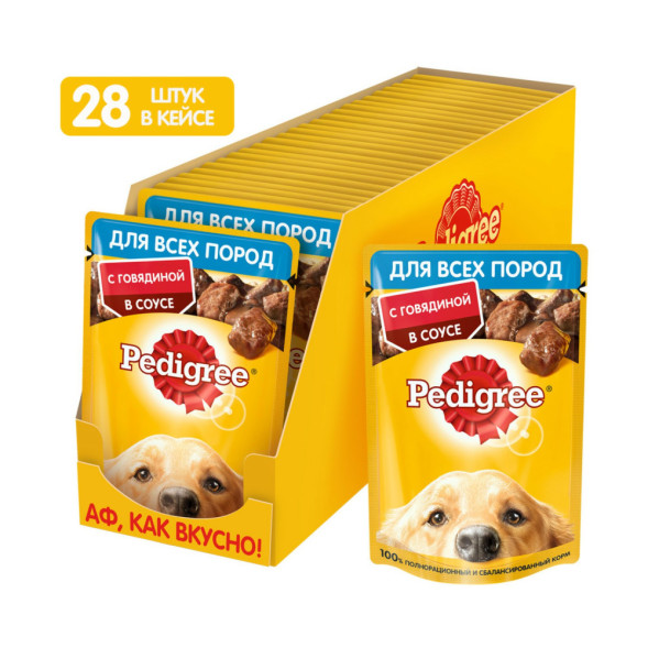 Pedigree влажный корм для взрослых собак с говядиной, в паучах - 85 г х 28 шт