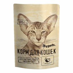 Mypets влажный корм для взрослых кошек с ягненком, в паучах - 85 г х 28 шт