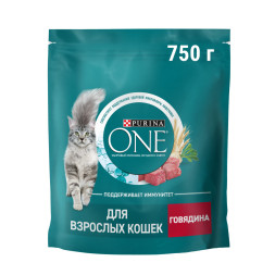 Purina One сухой корм для взрослых кошек с говядиной и пшеницей - 750 г