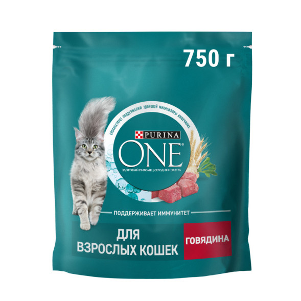 Purina One сухой корм для взрослых кошек с говядиной и пшеницей - 750 г