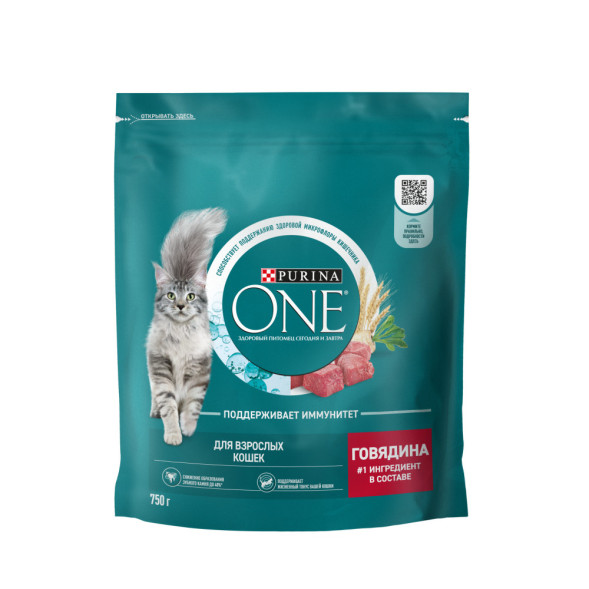 Purina One сухой корм для взрослых кошек с говядиной и пшеницей - 750 г