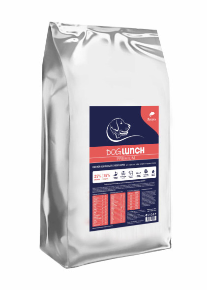 Dog Lunch Премиум сухой корм для собак средних и крупных пород с лососем - 15 кг