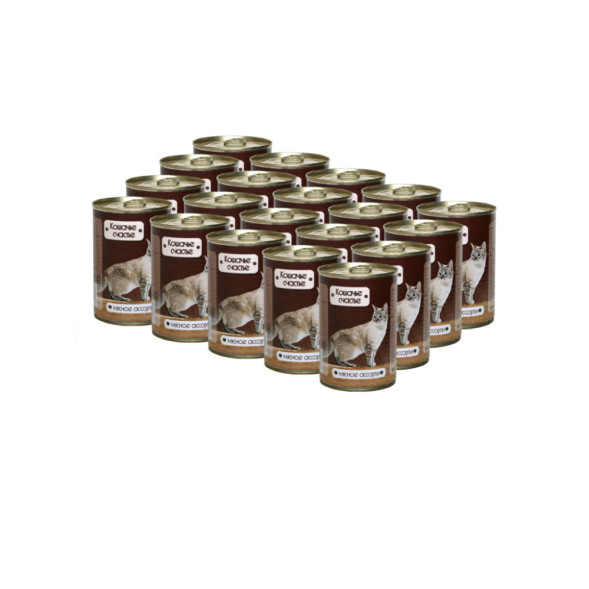 Кошачье счастье влажный корм для кошек мясное ассорти в желе, в консервах - 410 г х 20 шт