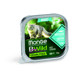 Monge Cat BWild Grain Free влажный беззерновой корм для взрослых кошек с треской и овощами в ламистерах 100 г (32 шт в уп)