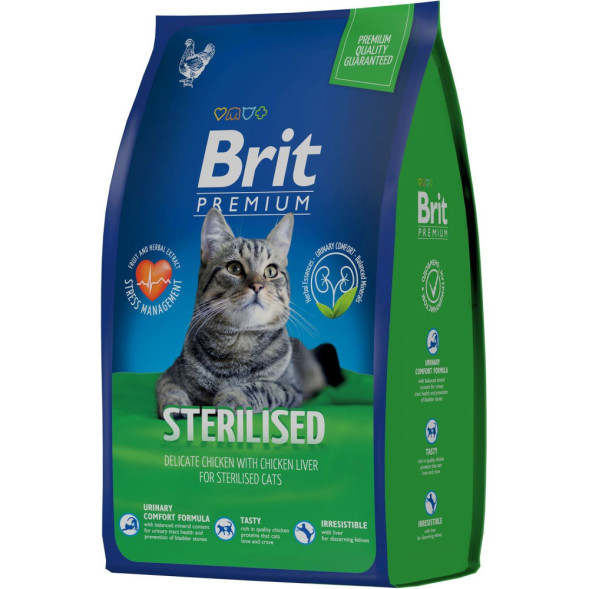 Brit Premium Cat Sterilised сухой корм для взрослых стерилизованных кошек с курицей - 800 г