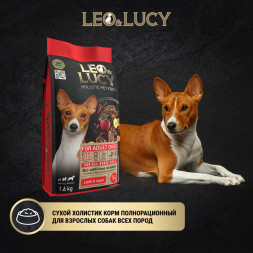 LEO&amp;amp;LUCY сухой холистик корм для взрослых собак всех пород с ягненком и яблоком - 1,6 кг