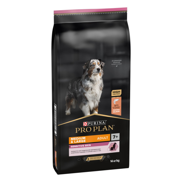 Pro Plan Medium &amp;amp; Large Athletic Sensitive Skin 7+ сухой корм для взрослых собак крупных пород старше 7 лет с атлетическим телосложением с чувствительной кожей с лососем и рисом - 14 кг