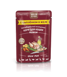 Solid Natura Premium паучи для взрослых кошек кусочки в желе с цыпленком - 85 г х 14 шт