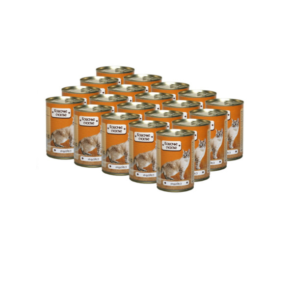 Кошачье счастье влажный корм для кошек с индейкой, в консервах - 410 г х 20 шт