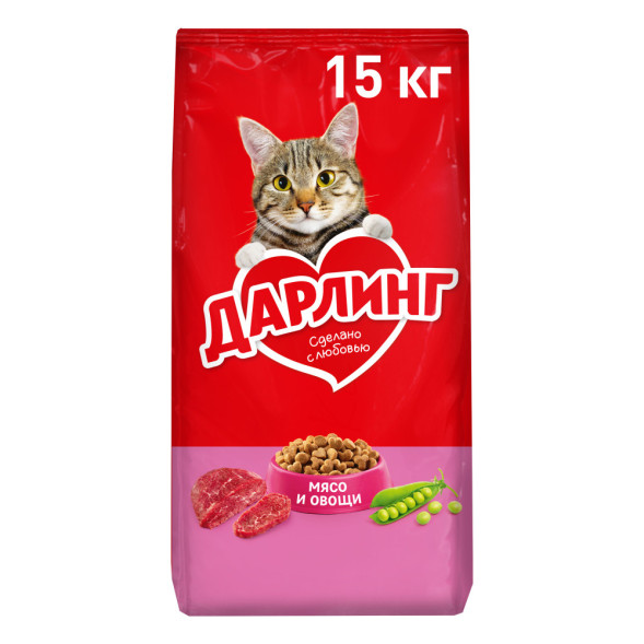 Дарлинг сухой корм для взрослых кошек с мясом и овощами - 15 кг