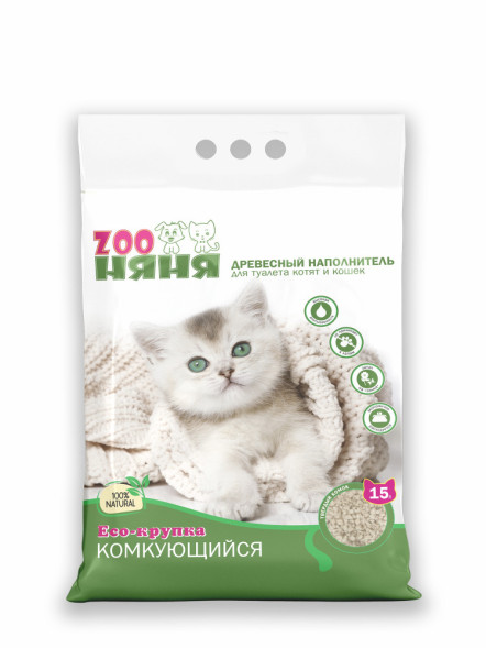 ZOO Няня Eco-крупка комкующийся древесный наполнитель - 6 кг
