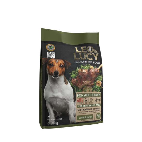 LEO&amp;amp;LUCY сухой холистик корм для взрослых собак мелких пород с ягненком и травами - 800 г