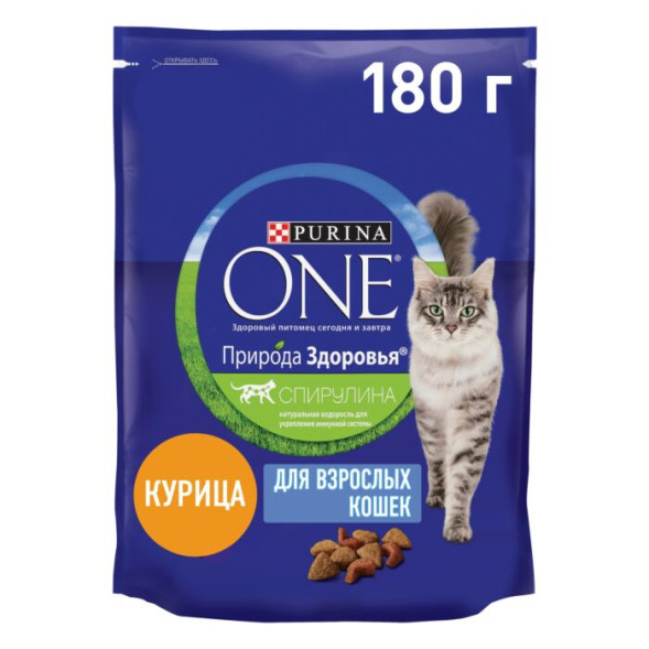 Сухой корм Purina ONE Природа Здоровья для взрослых кошек с курицей, 180 г