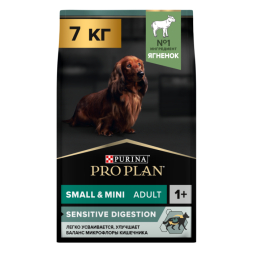 Сухой корм PRO PLAN® для взрослых собак мелких и карликовых пород с чувствительным пищеварением, с высоким содержанием ягненка 7 кг