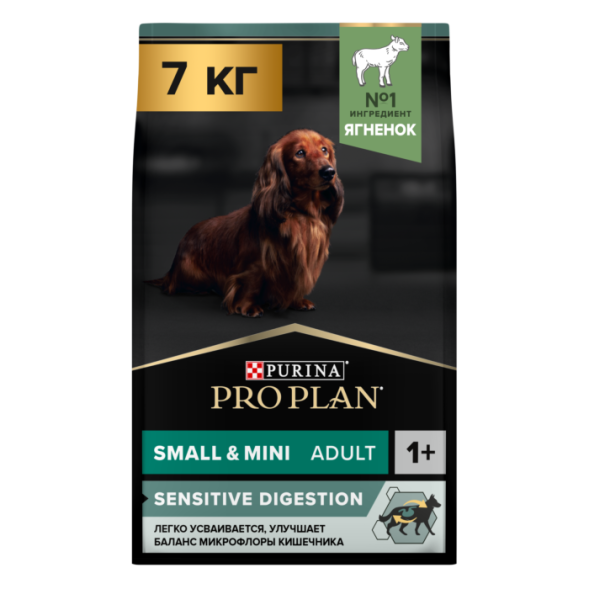 Сухой корм PRO PLAN® для взрослых собак мелких и карликовых пород с чувствительным пищеварением, с высоким содержанием ягненка 7 кг