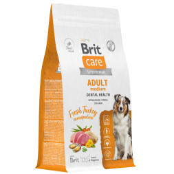 Brit Care Dog Adult M Dental Health сухой корм для взрослых собак средних пород для здоровья полости рта, с индейкой - 1,5 кг