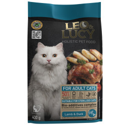 LEO&amp;amp;LUCY сухой холистик корм для взрослых стерилизованных кошек с ягненком и уткой - 400 г