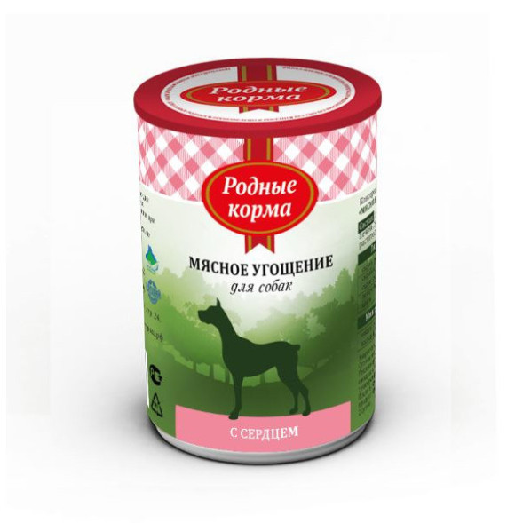 Родные корма Мясное угощение с Сердцем консервы для собак - 340 г х 12 шт
