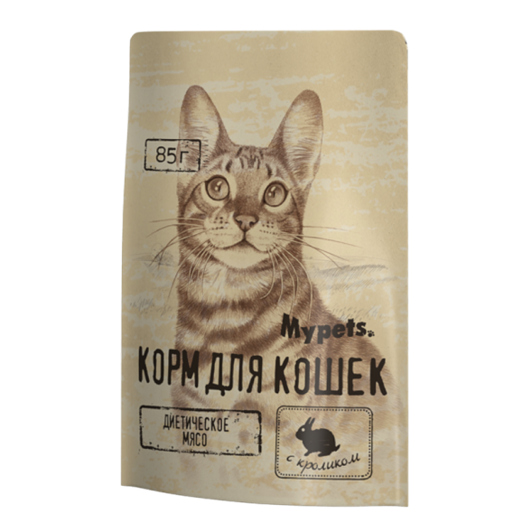 Mypets влажный корм для взрослых кошек с кроликом, в паучах - 85 г х 28 шт