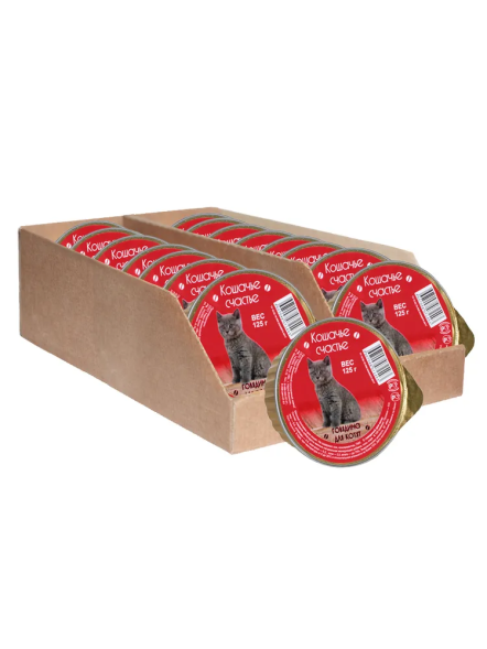 Кошачье счастье влажный корм для котят с говядиной, в ламистерах - 125 г х 16 шт