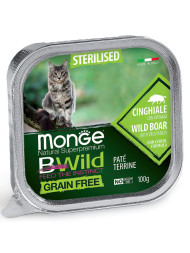 Monge Cat BWild Grain Free влажный беззерновой корм для стерилизованных кошек с мясом кабана и овощами в ламистерах 100 г (32 шт в уп)