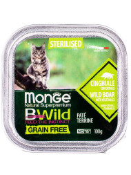 Monge Cat BWild Grain Free влажный беззерновой корм для стерилизованных кошек с мясом кабана и овощами в ламистерах 100 г (32 шт в уп)