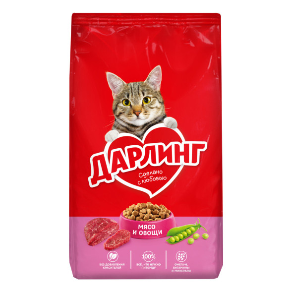 Дарлинг сухой корм для взрослых кошек с мясом и овощами - 760 г