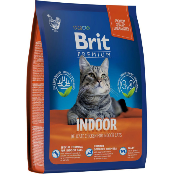 Brit Premium Cat Indoor сухой корм для кошек домашнего содержания с курицей - 400 г