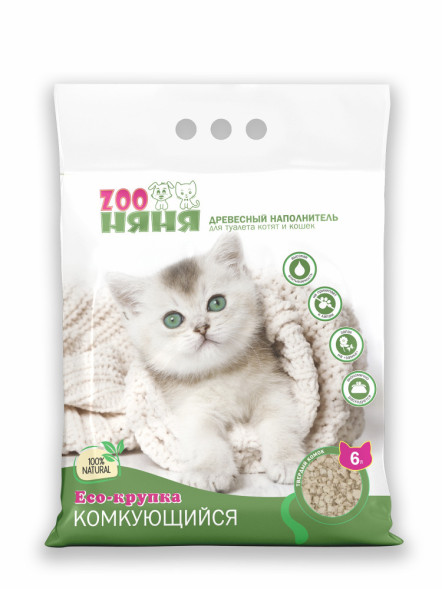ZOO Няня Eco-крупка комкующийся древесный наполнитель - 2,4 кг