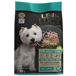 LEO&amp;amp;LUCY сухой холистик корм для взрослых собак мелких пород с телятиной и яблоком - 800 г