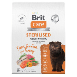 Brit Care Cat Sterilised Weight Control сухой корм для стерилизованных кошек для контроля веса, с морской рыбой и индейкой - 7 кг