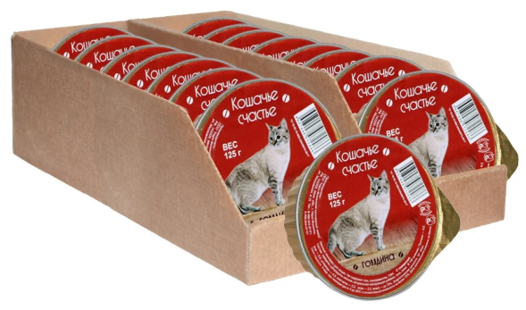 Кошачье счастье влажный корм для кошек с говядиной, в ламистерах - 125 г х 16 шт