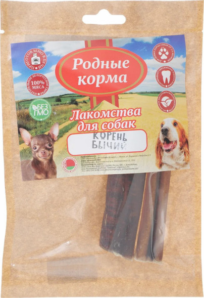 Родные Корма лакомство для собак мелких пород корень бычий, сушеный в дровяной печи