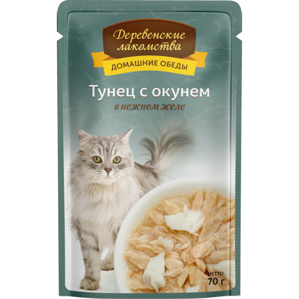 Деревенские лакомства влажный корм для кошек с тунцом и окунем в желе - 70 г х 12 шт