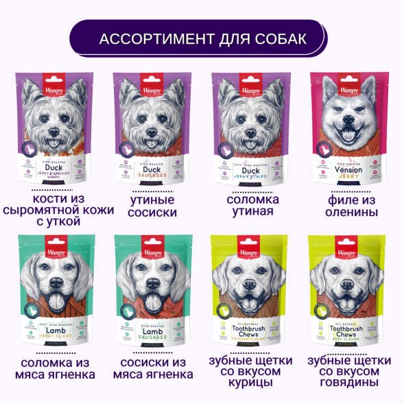 Лакомство Wanpy Dog для собак утиная соломка 100 г