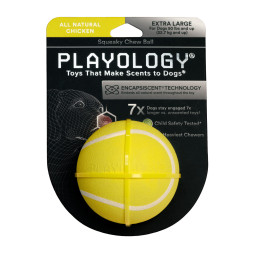 Playology SQUEAKY CHEW BALL хрустящий жевательный мяч для собак с пищалкой и с ароматом курицы, 8 см, желтый