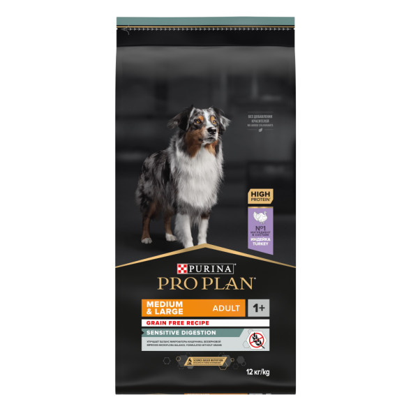 Purina Pro Plan Optidigest Grain Free сухой беззерновой корм для взрослых собак средних и крупных пород с чувствительным пищеварением с индейкой - 12 кг