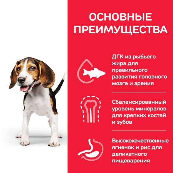 Сухой корм Hills Science Plan для щенков средних пород для поддержания сильного иммунитета, с ягненком и рисом - 12 кг