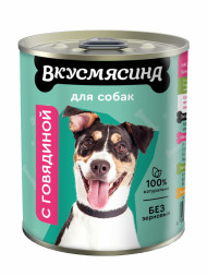 ВКУСМЯСИНА влажный корм для взрослых собак с говядиной, в консервах - 340 г х 12 шт