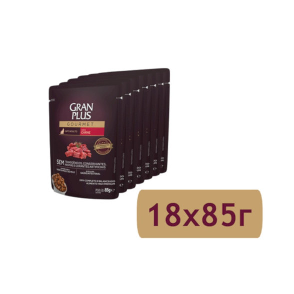 Granplus Gourmet Cat паучи для взрослых кошек с говядиной - 85 г x 18 шт