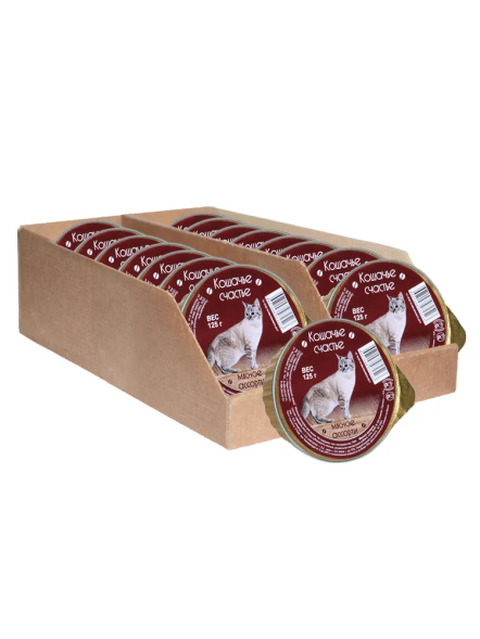 Кошачье счастье влажный корм для кошек мясное ассорти, в ламистерах - 125 г х 16 шт