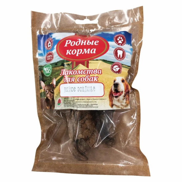 Родные Корма лакомство для собак мелких пород легкое говяжье, сушеное в дровяной печи - 35 г