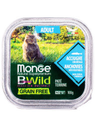 Monge Cat BWild Grain Free влажный беззерновой корм для взрослых кошек с анчоусами и овощами в ламистерах 100 г (32 шт в уп)