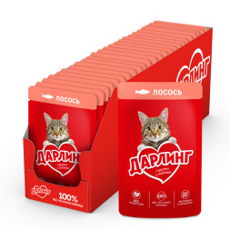 Дарлинг влажный корм для взрослых кошек с лососем в подливе, в паучах - 75 г х 26 шт