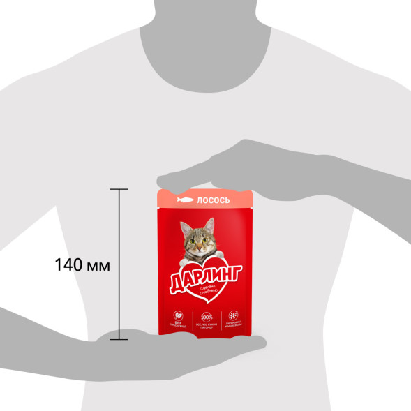 Дарлинг влажный корм для взрослых кошек с лососем в подливе, в паучах - 75 г х 26 шт