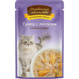 Деревенские лакомства влажный корм для кошек с тунцом и лососем в желе - 70 г х 12 шт