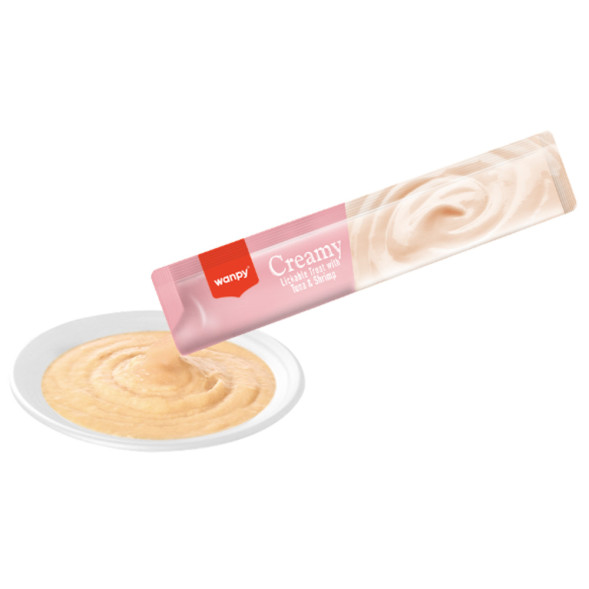 Wanpy Cat лакомство для кошек нежное пюре из тунца и креветок - 14 г х 25 шт