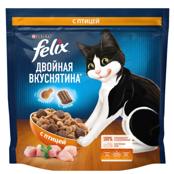 Сухой корм Felix Двойная Вкуснятина для взрослых кошек, с птицей 1.3кг